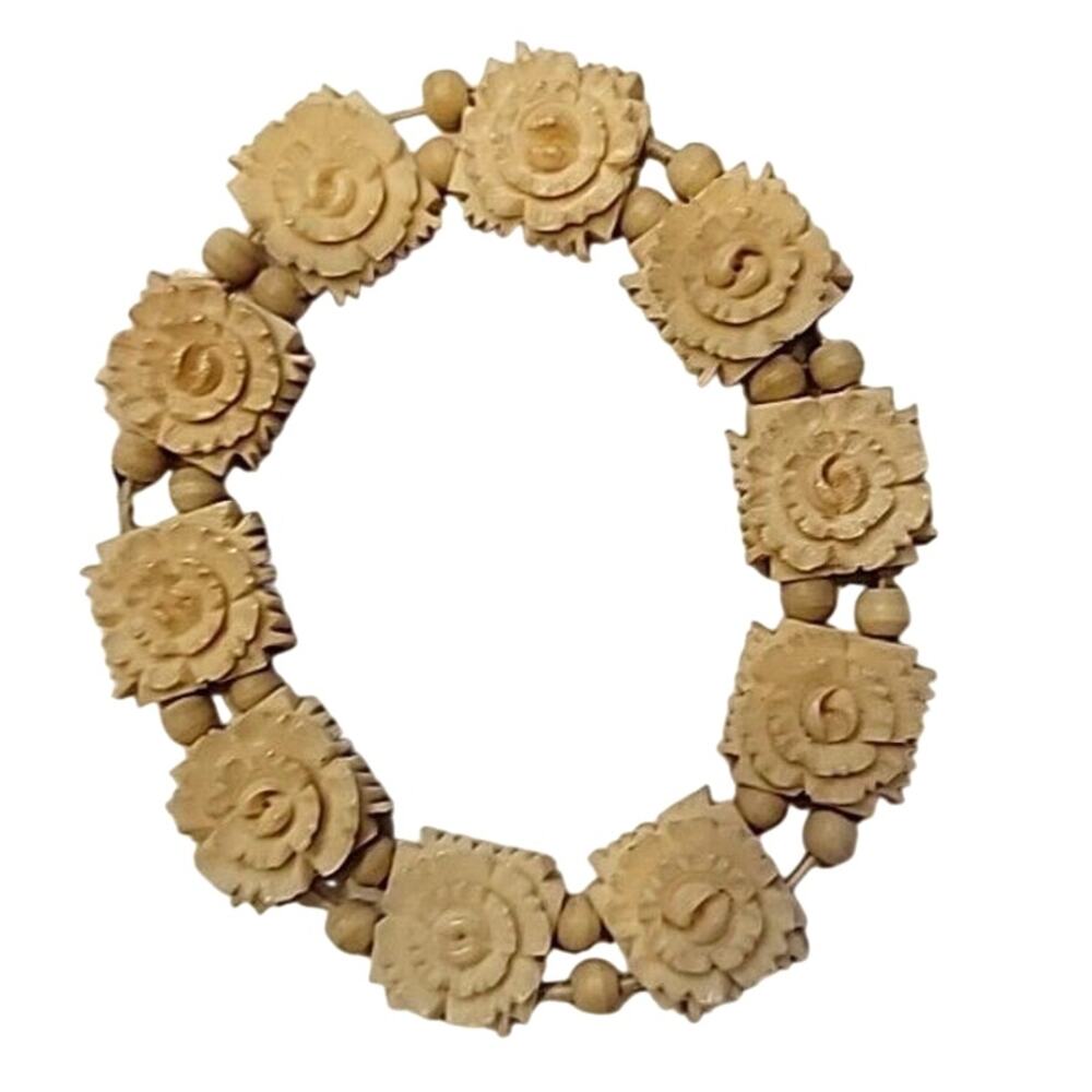 Vintage Carved Celluloid Elastic Flowered Bracelet